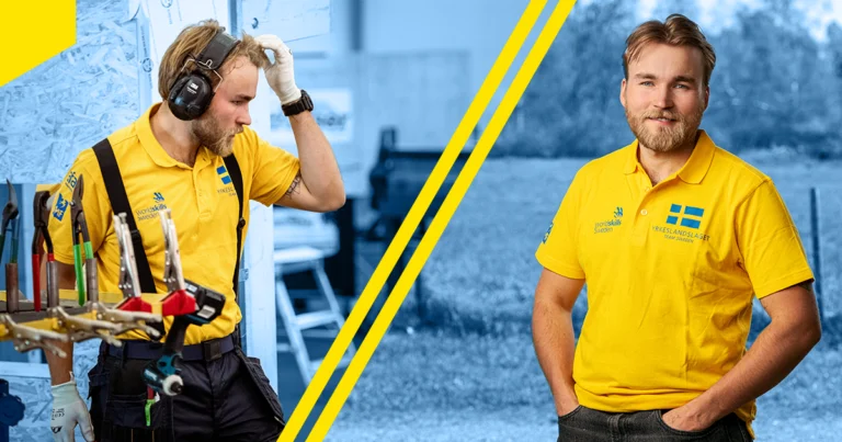 Olle Spetz när han tävlar i plåtslageri och ett porträtt av Olle Spetz som ny lagledare för Yrkeslandslaget 2026