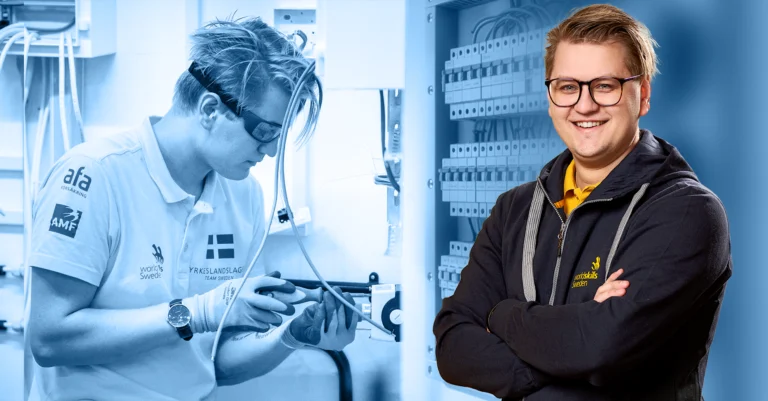 Robin Stattin firar Elens dag 2026 och även en bild från när Robin tävlade i Yrkeslandslaget