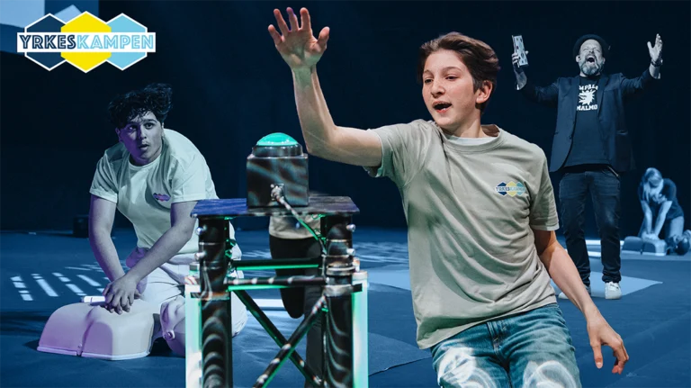 Ung kille går i mål, påhejad av Beppe Singer i Yrkeskampens final 2025